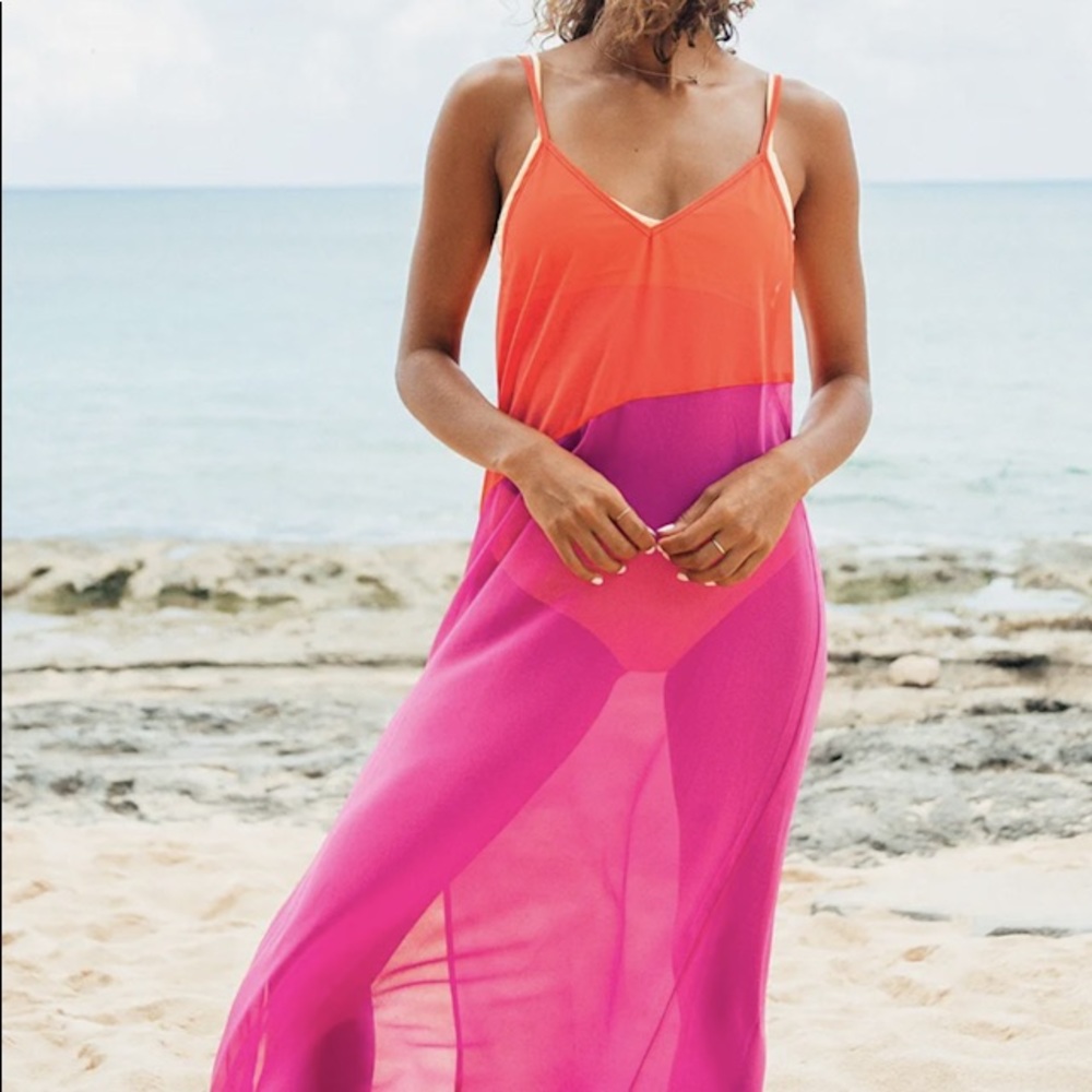 Seaside Retreat Coral Red and Magenta Maxi Cover-Up